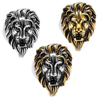 Gold Plated Lion Head Men's Ring Retro Hip-Hop Style