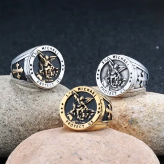 Men's Angel Cross Ring 316L Stainless Steel Golden