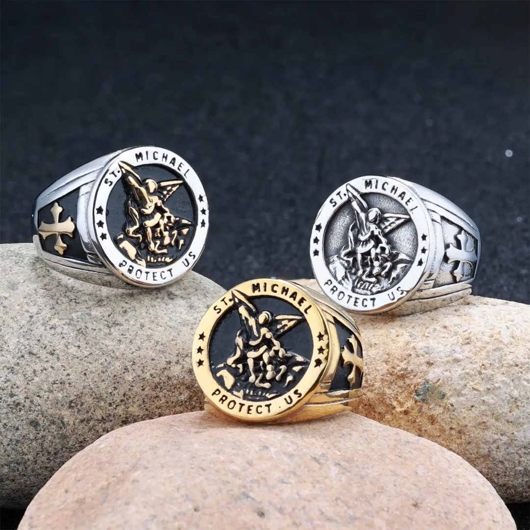 Men's Angel Cross Ring 316L Stainless Steel Golden