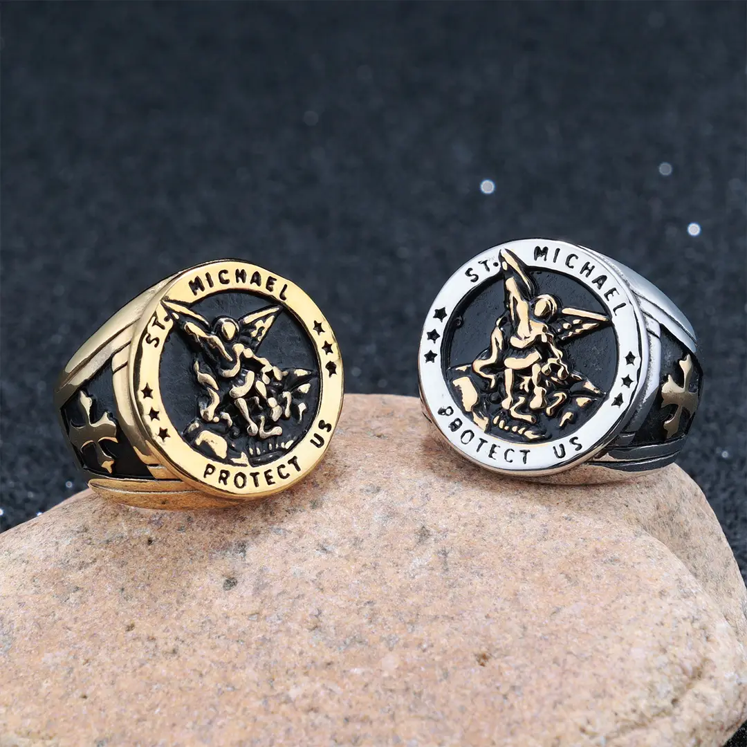 Men's Angel Cross Ring 316L Stainless Steel Golden - Image 2