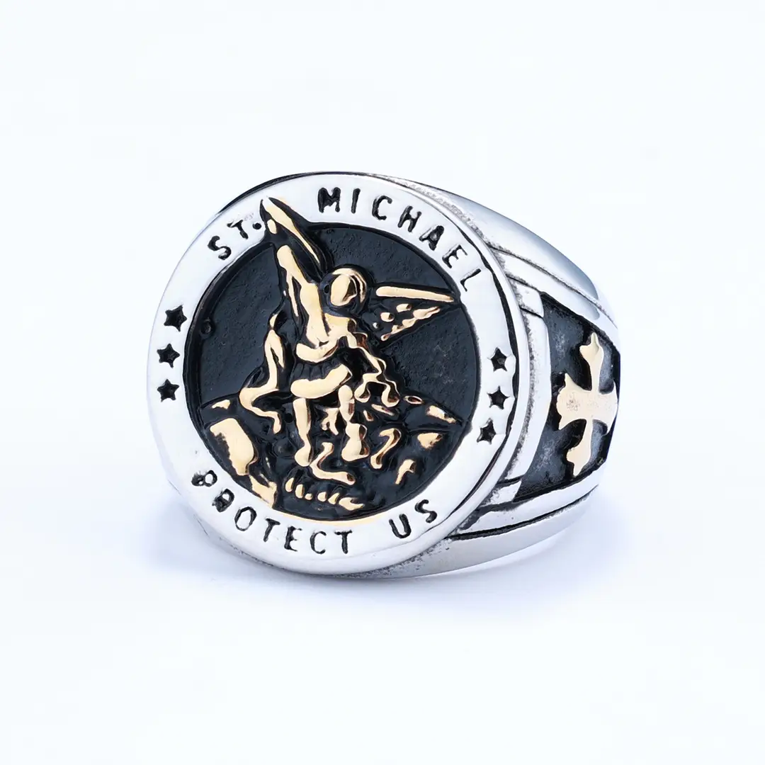 Men's Angel Cross Ring 316L Stainless Steel Golden - Image 5