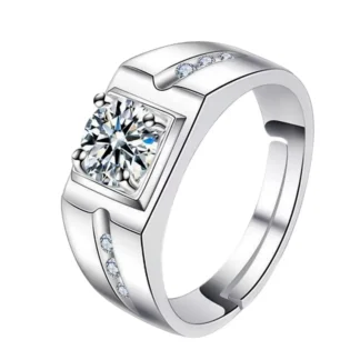 Men's Wide Diamond Platinum Plated Ring Silver