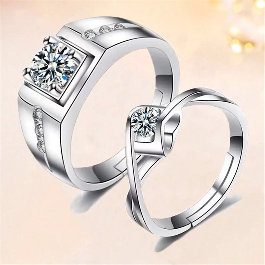 Men's Wide Diamond Platinum Plated Ring Silver - Image 4