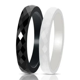 Ceramic Black White Rhombus Ring 3mm Glossy Daily Wear