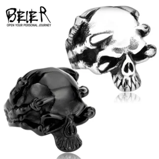 Men Vintage Skull Ring Titanium Steel Black Punk Jewelry
