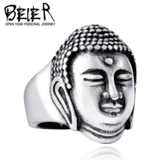 Men Buddha Head Stainless Steel Ring