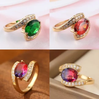 Gold Plated Crystal Ring with Emerald Red Tourmaline