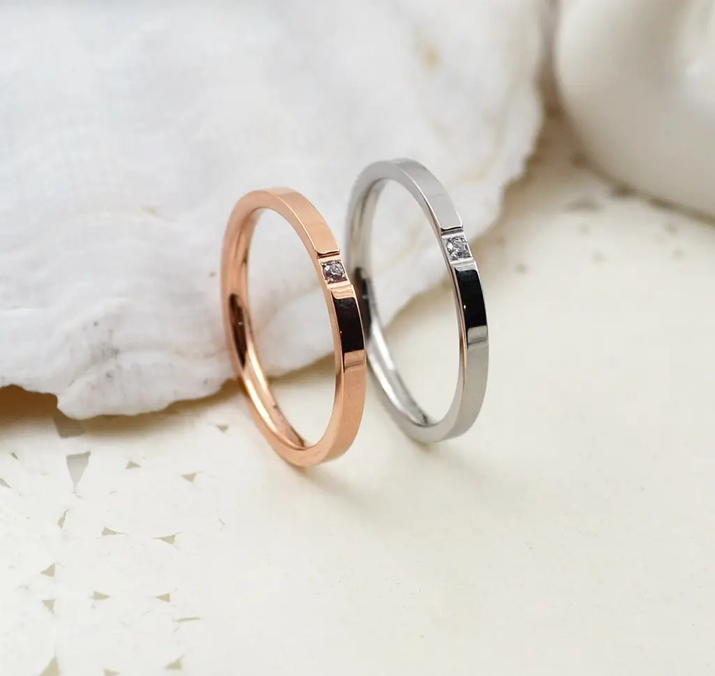 Couple Diamond Wedding Rings Rose Gold & Silver