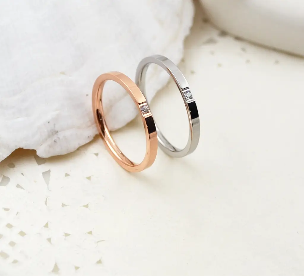 Couple Diamond Wedding Rings Rose Gold & Silver - Image 2