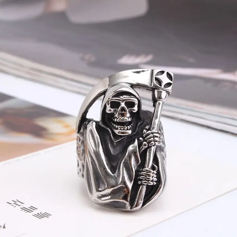 Men's Retro Skull Death Sickle Titanium Steel Ring - Image 2