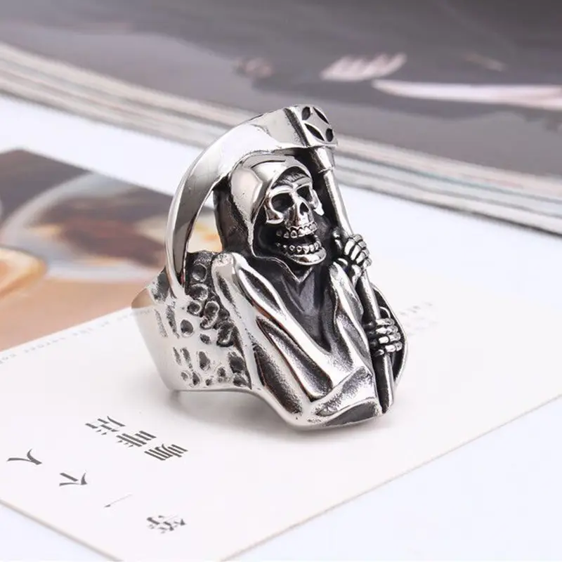 Men's Retro Skull Death Sickle Titanium Steel Ring - Image 3