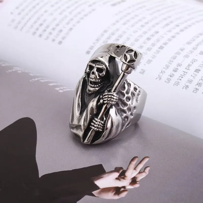 Men's Retro Skull Death Sickle Titanium Steel Ring - Image 4