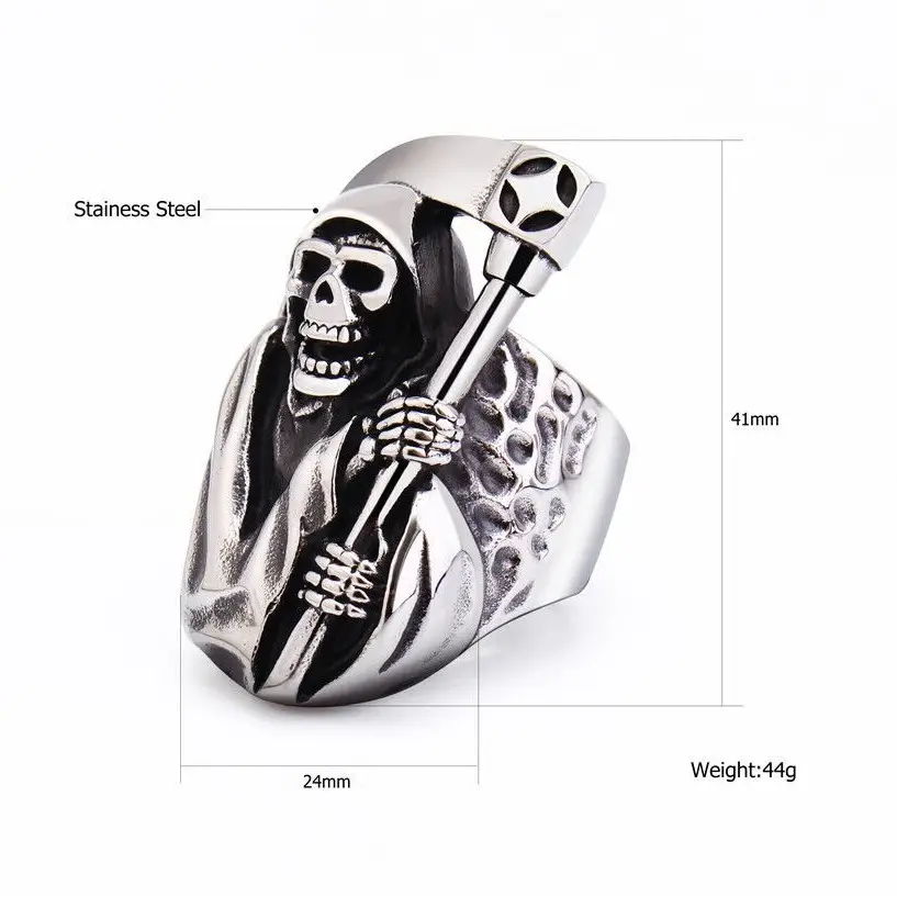Men's Retro Skull Death Sickle Titanium Steel Ring - Image 5