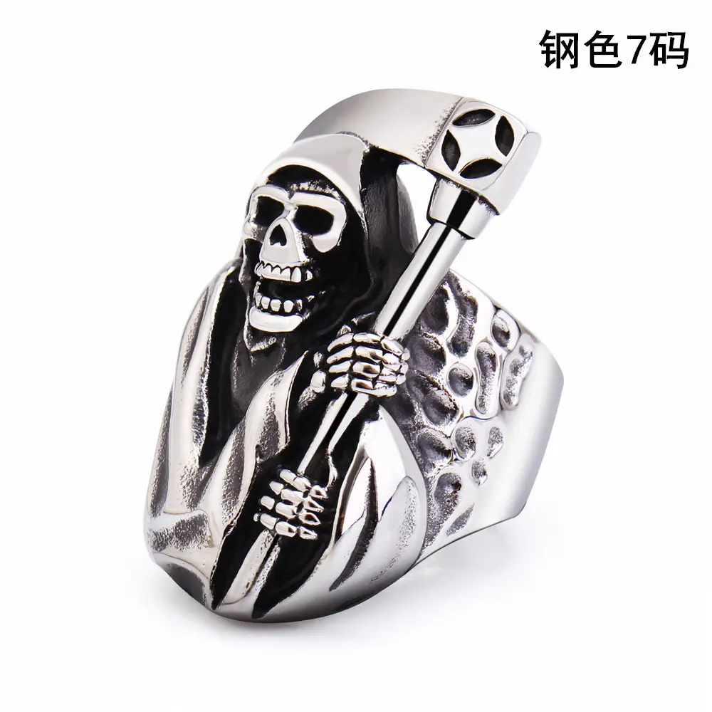 Men's Retro Skull Death Sickle Titanium Steel Ring - Image 6