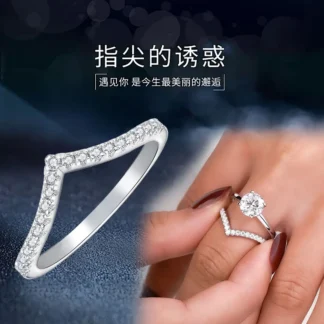 V-Shaped Diamond Ring for Women Daily Wear Stacking Style