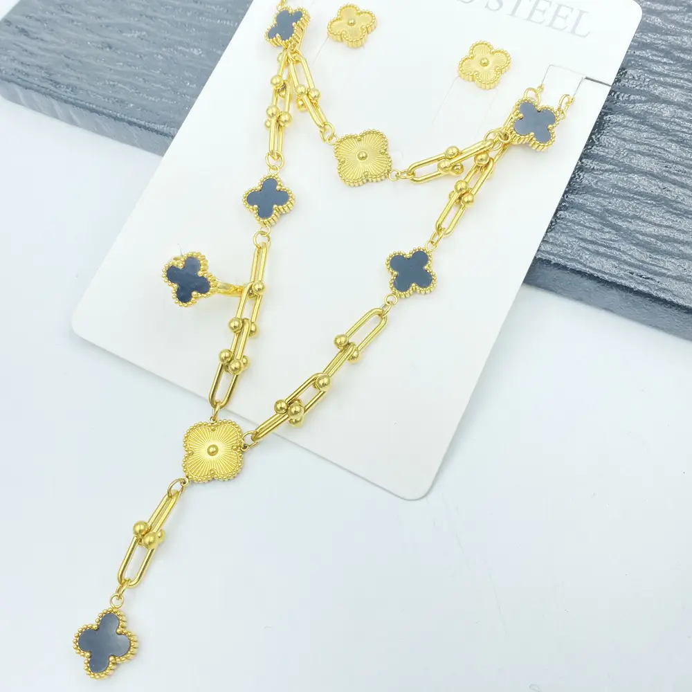 Four-Leaf Flower Bracelet Set Gold Turquoise Daily Wear Jewelry - Image 6