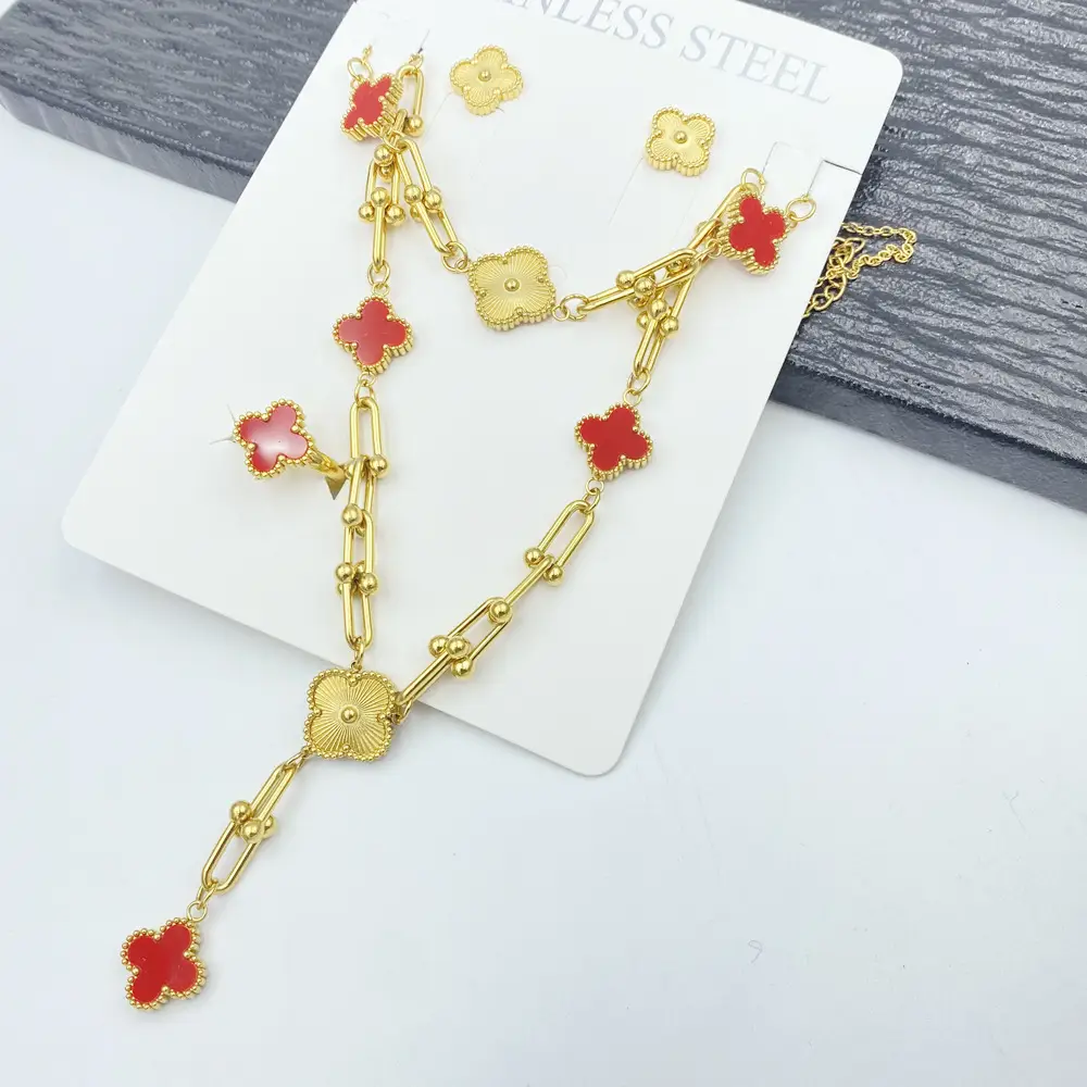Four-Leaf Flower Bracelet Set Gold Turquoise Daily Wear Jewelry - Image 7