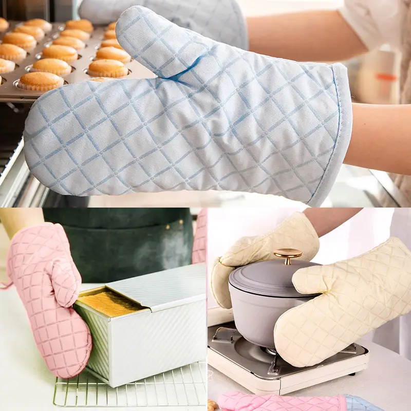 Oven Mitts Blue Quilted Heat Resistant Non Slip - Image 3