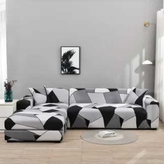 Elastic Geometric Sofa Cover Black Gray Modern