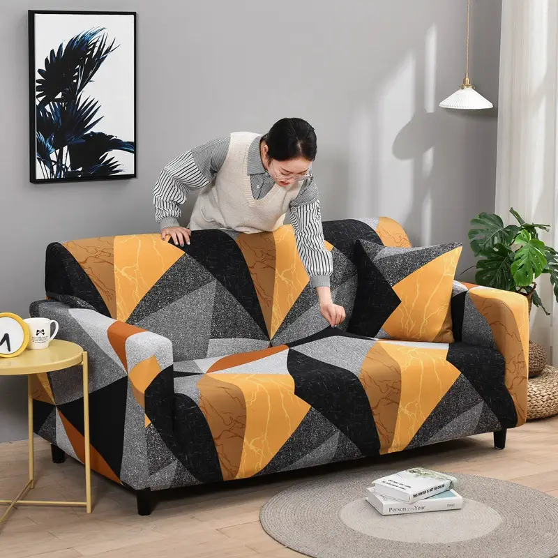 Elastic Geometric Sofa Cover Black Gray Modern - Image 3