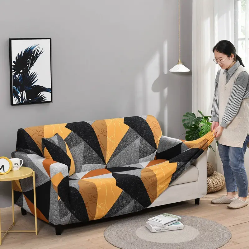 Elastic Geometric Sofa Cover Black Gray Modern - Image 4