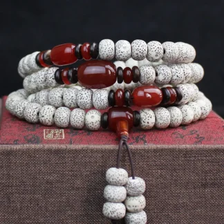 108 Bead Bracelet White Black Star Moon Bodhi Red Agate
