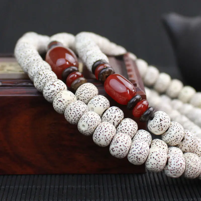 108 Bead Bracelet White Black Star Moon Bodhi Red Agate - Image 2
