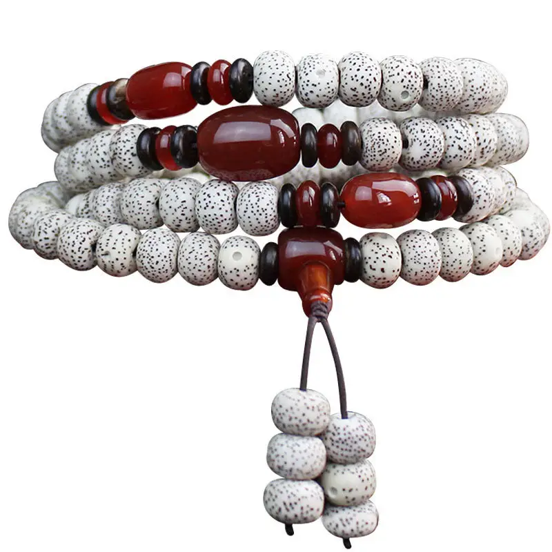 108 Bead Bracelet White Black Star Moon Bodhi Red Agate - Image 5