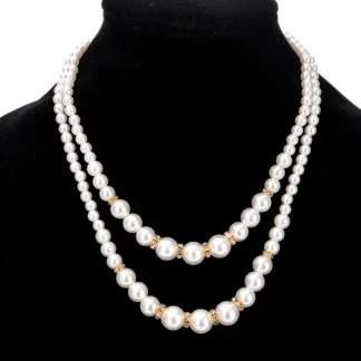 Double Pearl Necklace Gold Accents for Pakistani Women