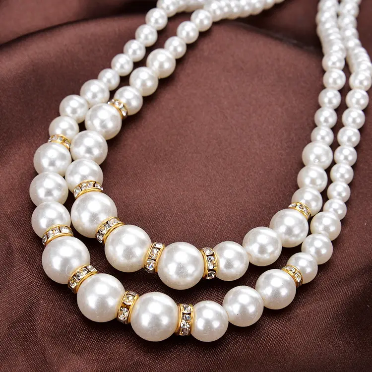 Double Pearl Necklace Gold Accents for Pakistani Women - Image 2