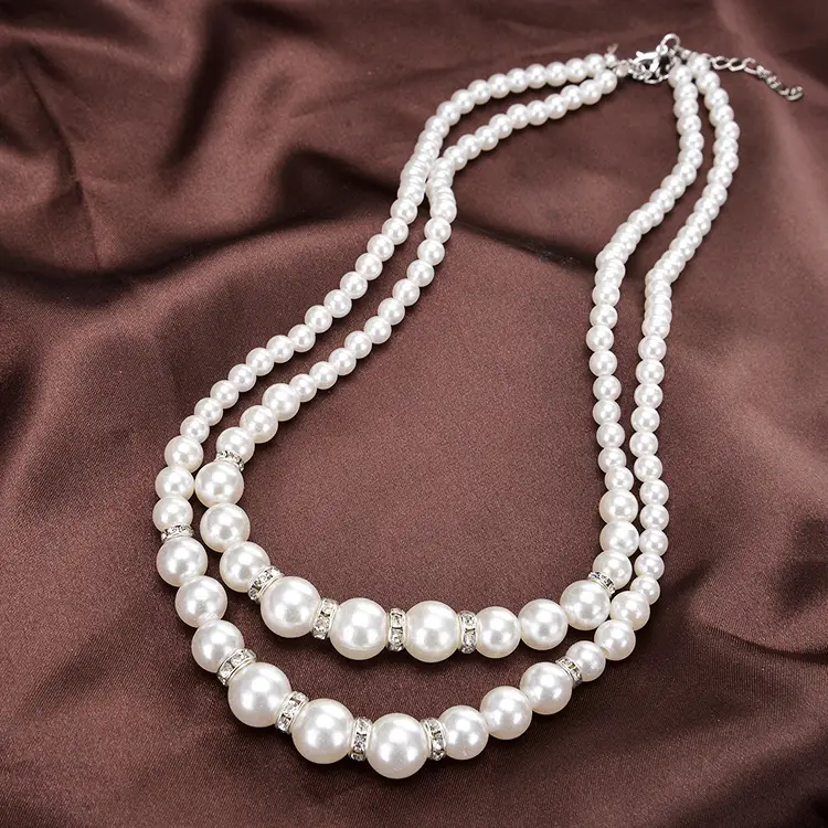Double Pearl Necklace Gold Accents for Pakistani Women - Image 3