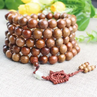 Myanmar Rosewood Prayer Bracelet with Red Tassel