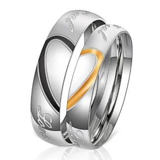 Couple Rings Black Gold Titanium Steel Heart Design