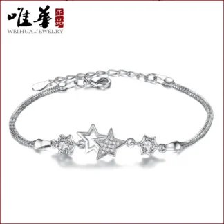Five Point Star Bracelet Silver Plated Crystal Zirconium