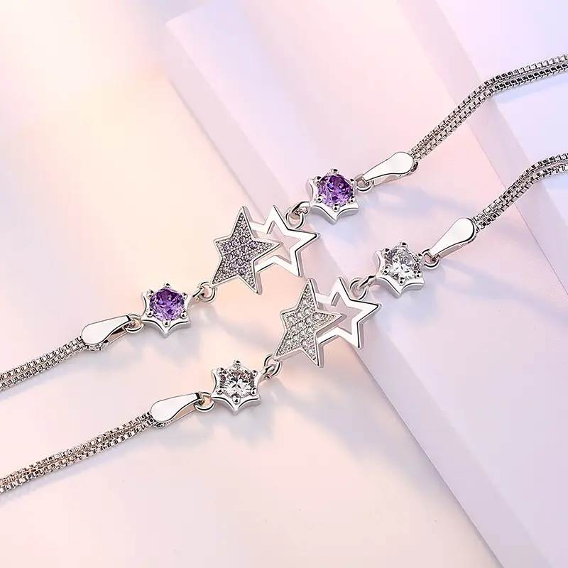 Five Point Star Bracelet Silver Plated Crystal Zirconium - Image 2