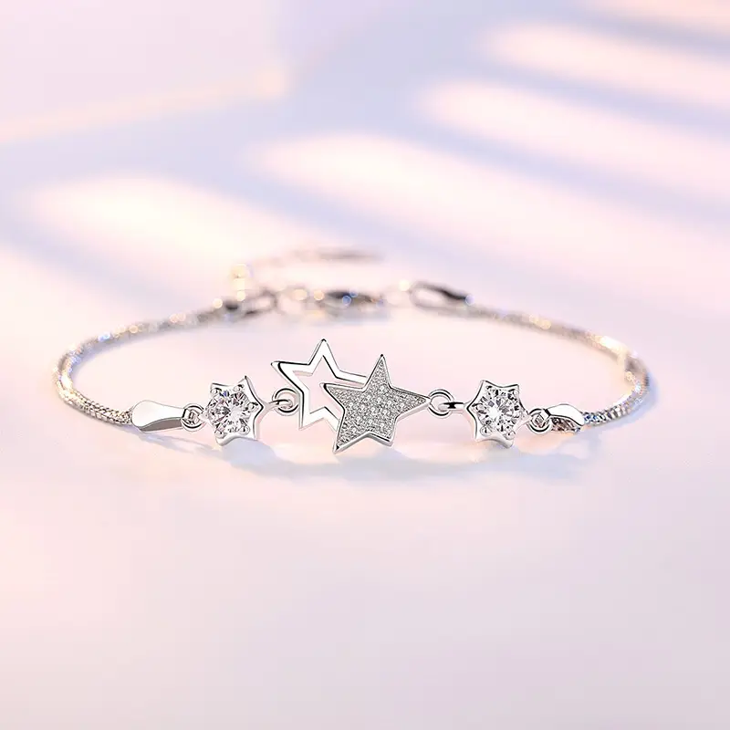 Five Point Star Bracelet Silver Plated Crystal Zirconium - Image 6