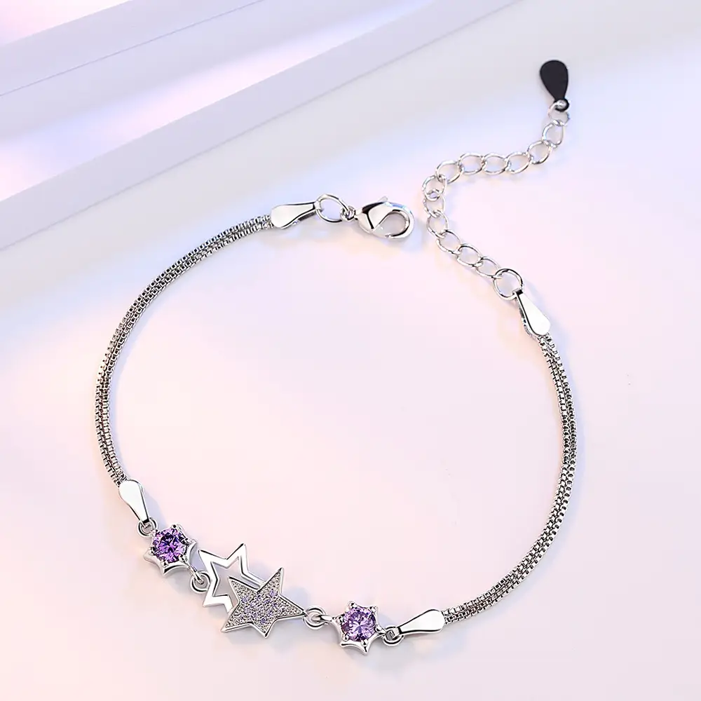 Five Point Star Bracelet Silver Plated Crystal Zirconium - Image 7