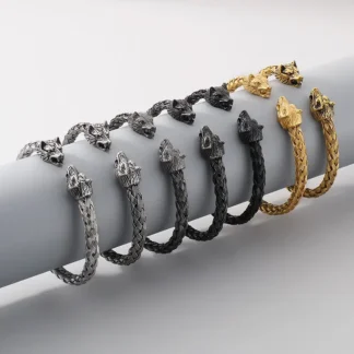 Wolf Head Bracelet Stainless Steel Golden Silver