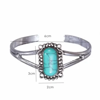 Vintage Silver Bracelet with Turquoise Stone Adjustable Fit