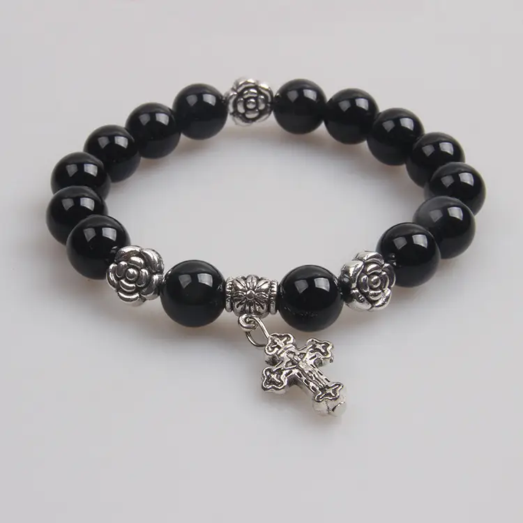 Purple Agate Bracelet with Silver Cross Charm - Image 3