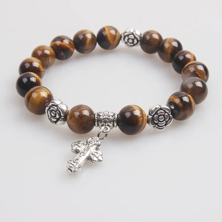 Purple Agate Bracelet with Silver Cross Charm - Image 4