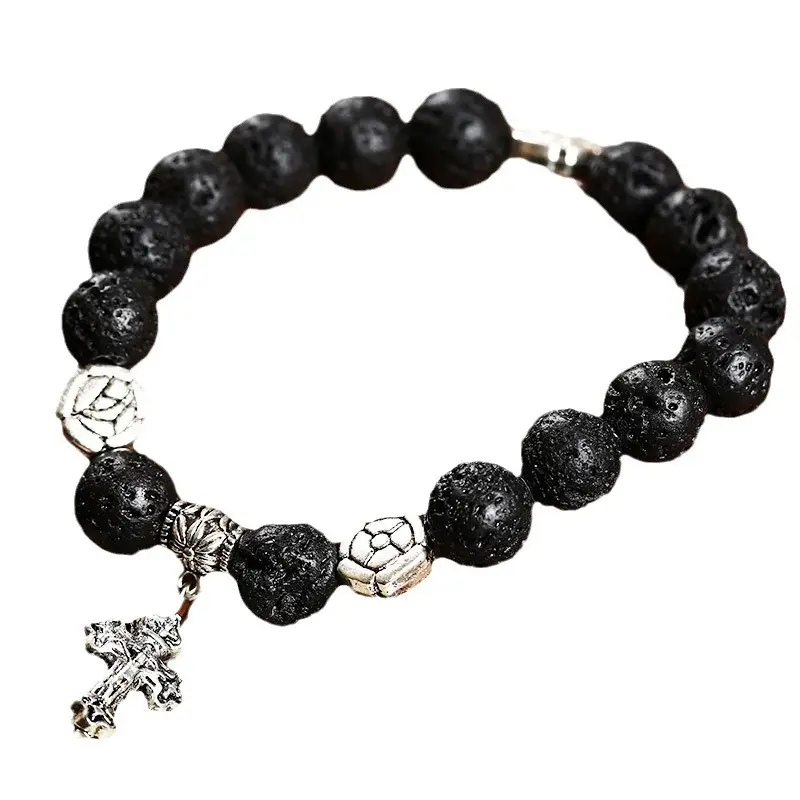 Purple Agate Bracelet with Silver Cross Charm - Image 5