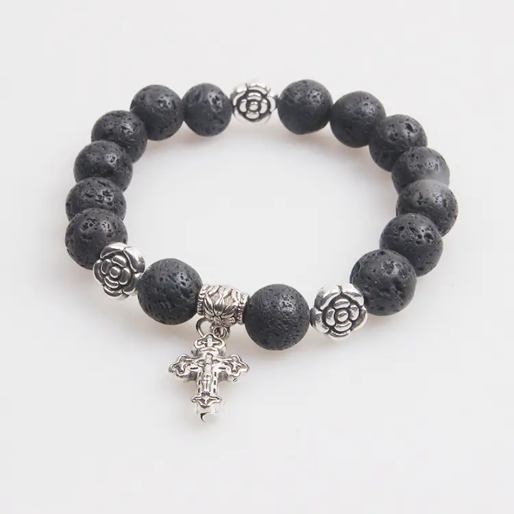 Purple Agate Bracelet with Silver Cross Charm - Image 6