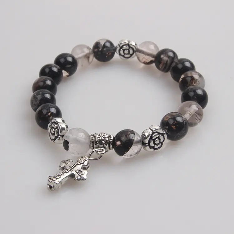 Purple Agate Bracelet with Silver Cross Charm - Image 7