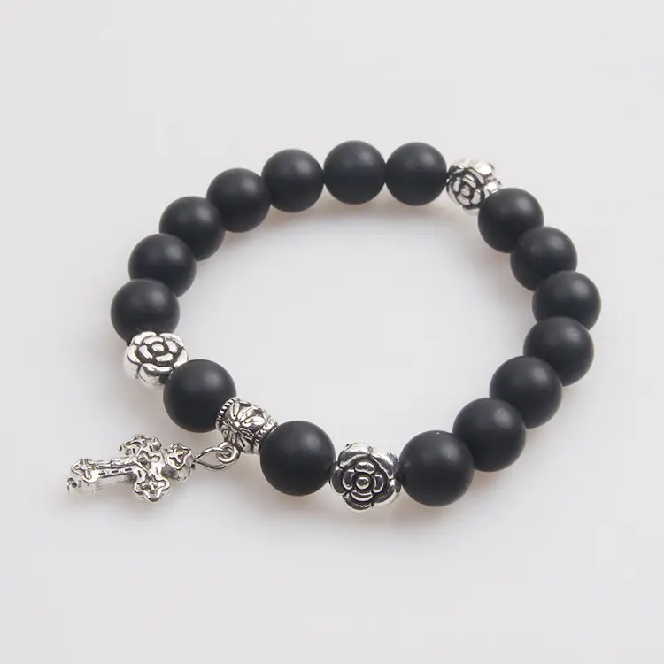 Purple Agate Bracelet with Silver Cross Charm - Image 8