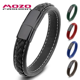 Premium Leather Magnetic Bracelet for Men, Multi Color, Durable & Stylish