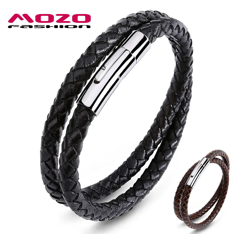 Black Braided Leather Magnetic Bracelet for Men