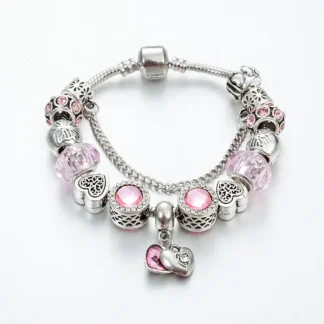 Pink Heart Charm Bracelet for Women Daily Wear