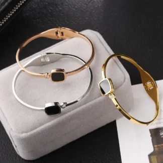 Square Black Face Bracelets Rose Gold Titanium Steel