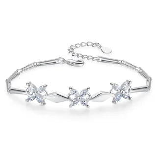 Silver Plated Four Leaf Clover Bracelet with Crystal Accents